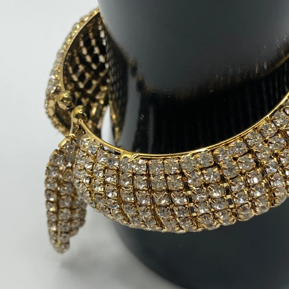 Clear Rhinestone‎ Gold Tone 9-Row Stretch Cuff Bracelet 2